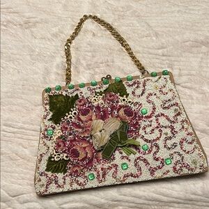 Vintage Floral Beaded Shoulder Bag with Chain Strap 1940’s-50’s